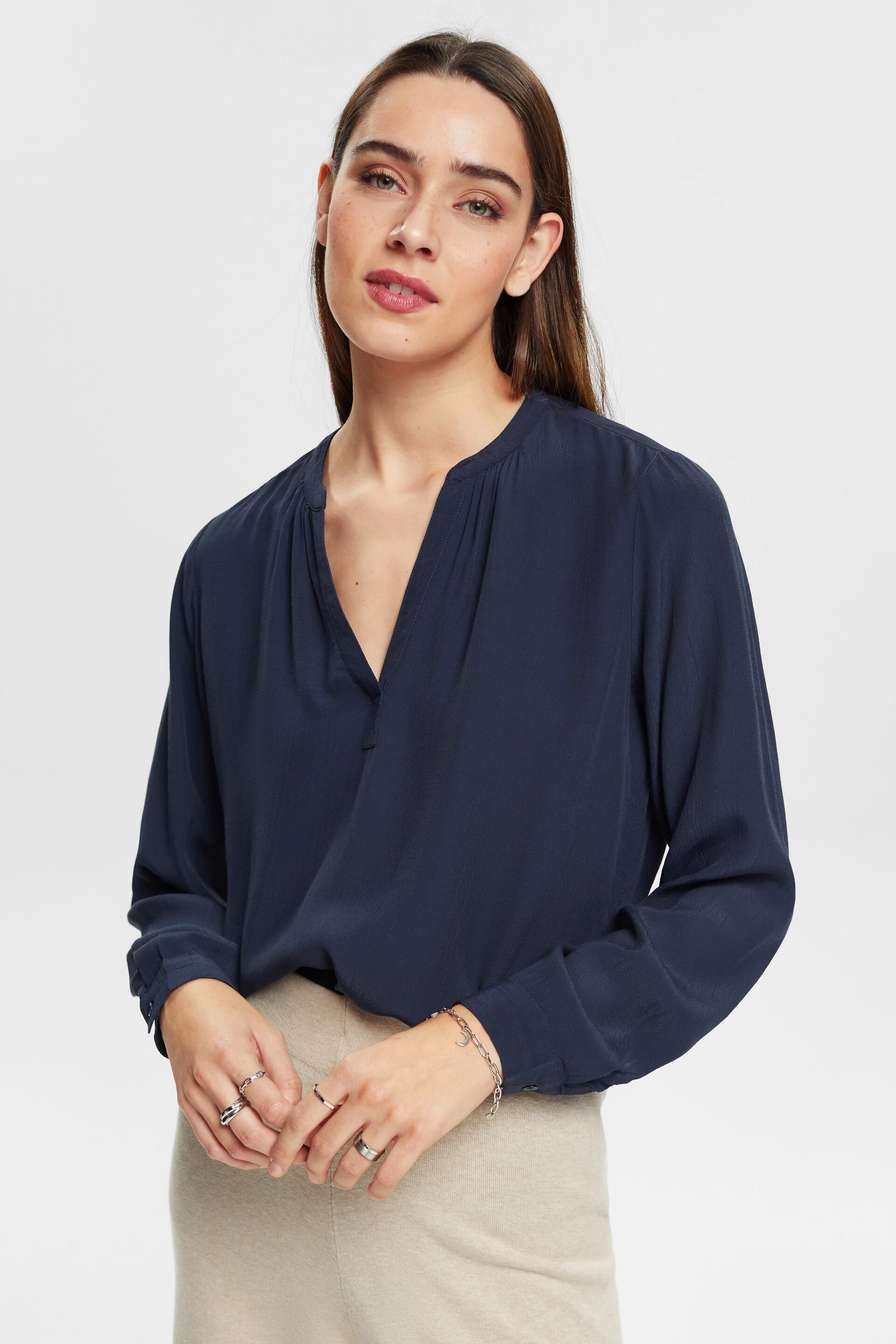 ESPRIT - Bluse mit LENZING™- Shop Online unserem V-Ausschnitt aus in und ECOVERO™-Viskose