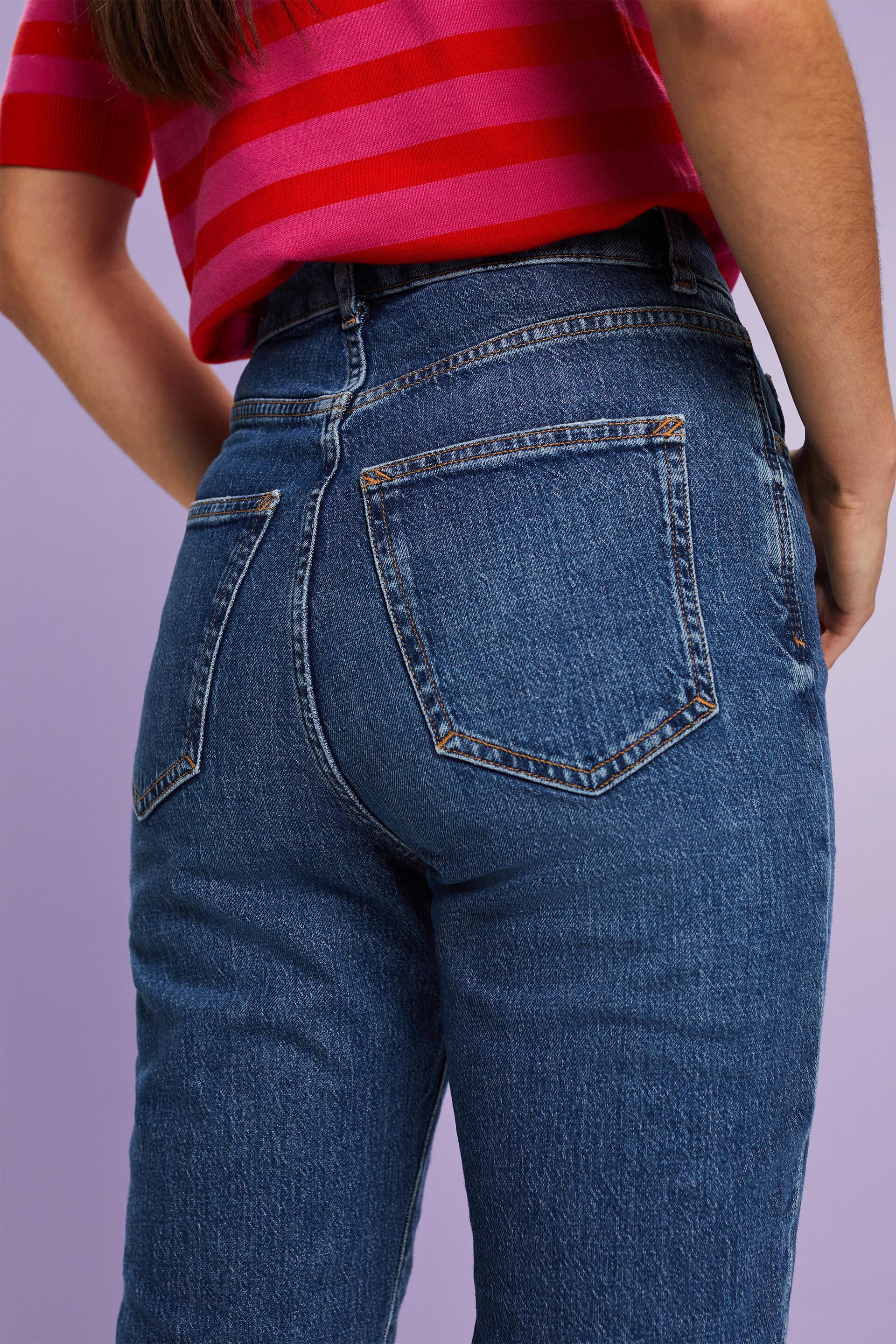 ESPRIT unserem in Online mit Saum Super-High-Rise-Jeans ausgefranstem - Shop