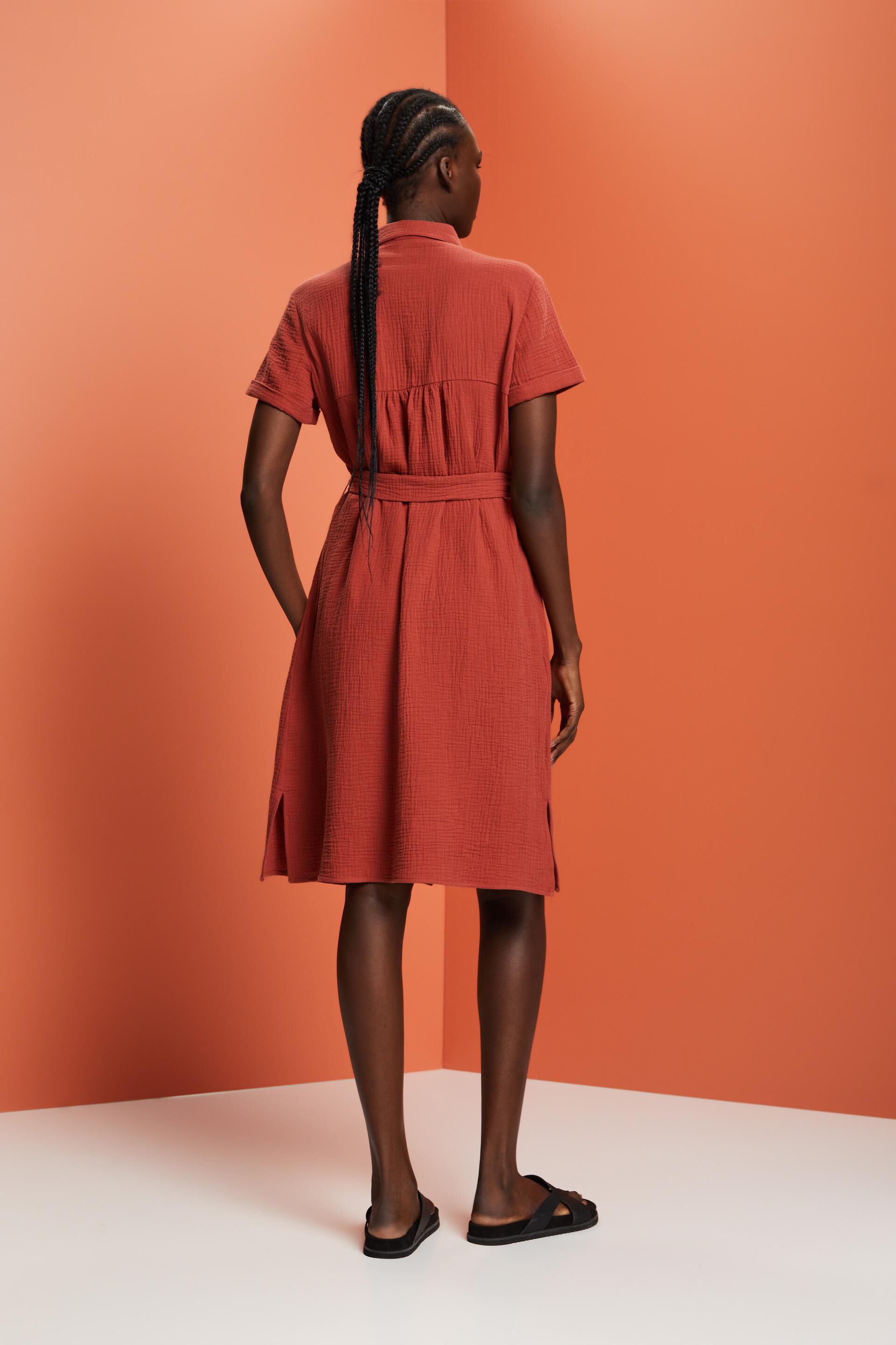 Hemdblusenkleid mit Bindegürtel, 100 % in - Baumwolle ESPRIT Online Shop unserem